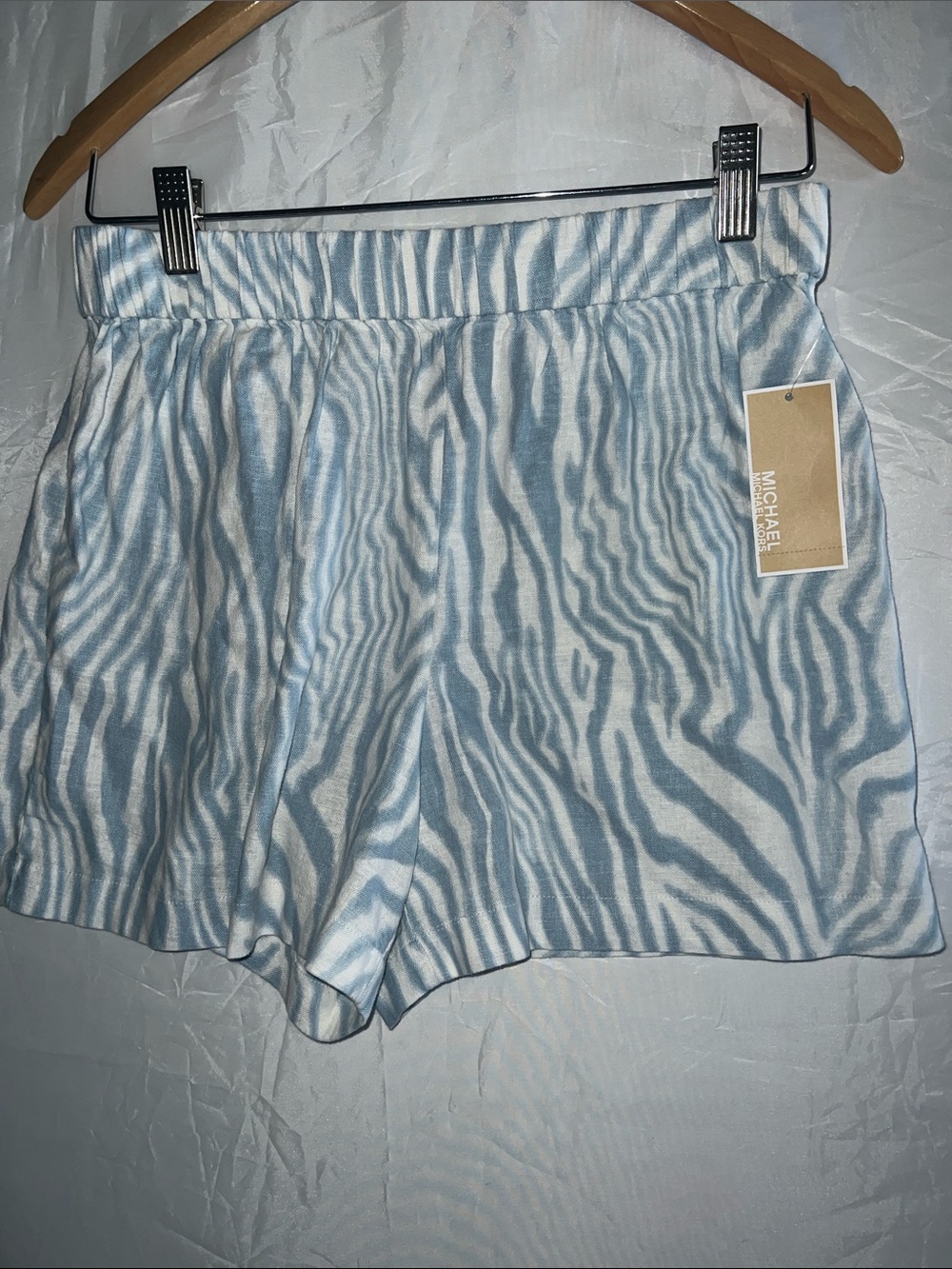 MICHAEL Michael Kors Light Blue and White Zebra Print Athletic Shorts